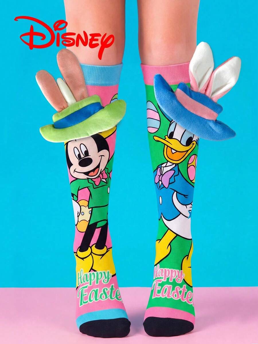 Disney 1雙迪士尼可愛3D兒童膝上襪,時尚兒童高筒襪適用於派對,高級禮品,返校季節,趣味時尚卡通3D小腿襪適合小粉絲 - 彩色 - 查看 1