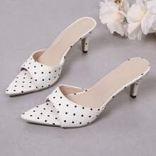 Pointed Toe Solid Color Open Toe Thin High Heel Women's High Heel Sandals, Shiny Vamp, Commuting & Cooling - White - View 14