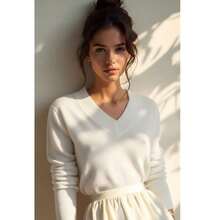 Women's Sweater With Collar, Blouse, Elastane, Simple, Polyester, V-Neck, Formal And Evening, Winter - 白色 - 查看 1