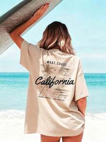 Esta nueva camiseta de manga corta para mujer, de color sólido y cuello redondo, tiene un estilo playero.Versátil y a la moda, adecuado para uso diario, vacaciones, ocio y salidas de primavera.Verano Casual - Albaricoque - Ver 5