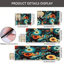 1 pieza Alfombra impresa con patrón floral retro 2D, Serie de felpudos largos, Adecuado para sala de estar, lavandería, baño, dormitorio, cocina - Multicolor - Ver 9