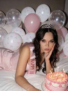 10/20/30/ Pcs Random Pink Bow Balloons, 12 Inch Pastel Light Pink Transparent White Bow Print Coquette Balloon For Women Birthday Bachelorette Party Bridal Shower Wedding Anniversary Decorations Supplies,Baby Shower - Pink - View 9
