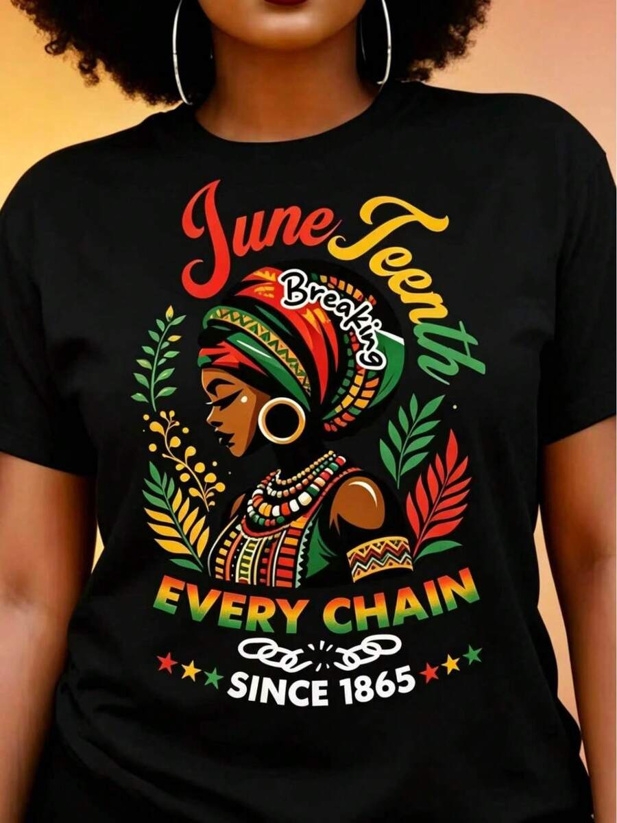 Ropa de verano para mujer de talla grande, camiseta de manga corta estampada para mujer con temática del Día de Junio, top casual, estilo coreano, manga corta holgada.