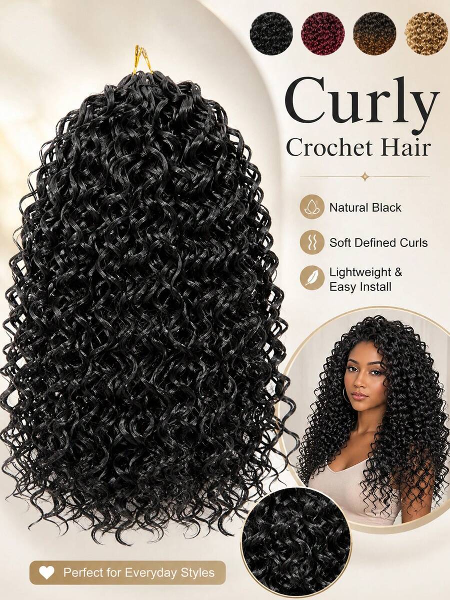 18 piezas/paquete Extensiones de cabello trenzado de ganchillo - 1/5 caja, cabello trenzado sintético suave y pre-rizado, adecuado para trenzas retorcidas y trenzas de diosa, fácil instalación, negro natural, suficiente para uso en toda la cabeza - Multicolor - Ver 1