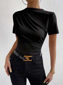 Camiseta con cuello de tortuga fruncida - Negro 3 - Ver 3