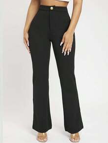 PETITE Pantalones negros de mujer de cintura alta y pierna acampanada - Negro - Ver 1