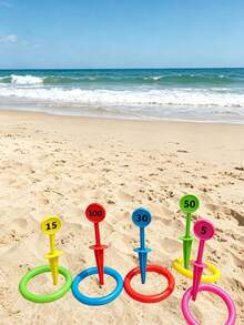 10pcs Outdoor Beach Sports Toys, Lawn Game Equipment, Numbered Toss Rings, Fun Interactive Family Game, Birthday Party Gift - Durable PP Material, Red, Green, Blue, Yellow, White Beach Accessories - View 2