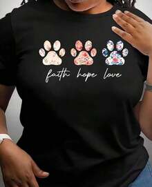 Women's 100% Pure Cotton Casual Printed T-Shirt With Plaid Bear And Letter Print, Comfortable Short-Sleeved Round Neck Pajamas, Comfortable And Casual Women's Loungewear. - 黑色3 - 查看 12