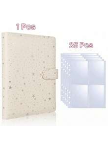 1 Set A5 Star & Moon Pattern PU Leather Loose-Leaf Photo Album, Includes 25 Inner Pages, High-Value Idol Collecting Album, DIY Card Collection Album, Suitable For Loose-Leaf Folder Card & Photo Storage - Multicolor - View 10