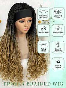 A ANYTIME Fashionable Woven Braid Wig, Long Thin Corn Braid With Wavy Ends, Easy To Wear, Perfect For Daily Use - Multicolor - View 7