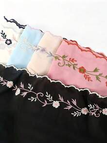 1件女款刺繡雪紡頭巾，柔軟透氣，穆斯林防曬希賈布披肩，簡約日常穿搭 - 彩色 - 查看 2