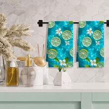 1 pieza/2 piezas/4 piezas Paños de cocina de poliéster, estampado de lima fresca y floral, tela suave, absorbente y de secado rápido, lavable y reutilizable, adecuado para la limpieza de la cocina y la decoración del hogar - Multicolor - Ver 9