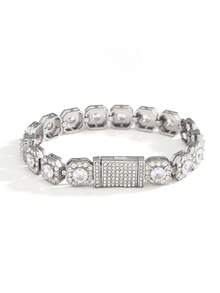 Para mujeres y hombres, estilo Punk Hip Hop, fiesta de Rock, diamantes de imitación completos, hermosa decoración, pulsera, Material de aleación para fiesta - Plateado - Ver 5