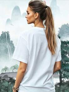 Camiseta casual moderna segura corazón cerradura diseño elegante estilo urbano atractivo para parejas mujeres talla S M L blanca moda trending - Blanco - Ver 4