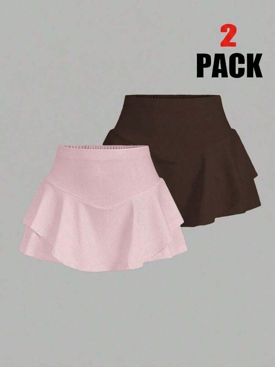 2 piezas Falda pantalón deportiva minimalista de unicolor para uso casual y diario de mujer, faldas cortas de verano, conjunto de 2 faldas pantalón, faldas de tenis para mujer - Multicolor 2 - Ver 1