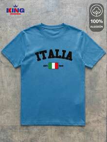 King T-shirt Playera 100% algodón de excelente calidad, esta playera garantiza una suavidad excepcional al tacto, cuello redondo con estampado "Italia Est. 1946 Flag" y manga corta - Neblina azul - Ver 2