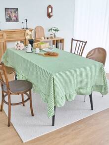 1pc Fresh Green Plaid Ruffle Edge Tablecloth, American Country Style Minimalist Decorative Table Cloth, Rectangular For Dining Table, Coffee Table, TV Cabinet, Entryway, Multi-Functional Cover, Suitable For Holiday Gatherings, Birthday Parties, Wedding Banquets, Table Decoration, Room Decor, Office Desk, Coffee Table Mat, Outdoor Picnic Mat, Home Decor, All Seasons - Green - View 5