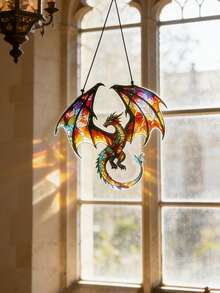 1pc Flying Dragon Pattern Pendant, Colorful Fantasy Dragon Pendant, Gothic Window Decor, Sun Catcher Decorative Art Pendant, Suitable For Living Room, Bedroom Window, Garden, Balcony Home Decor, Fantasy Wall Hanging - Multicolor - View 10