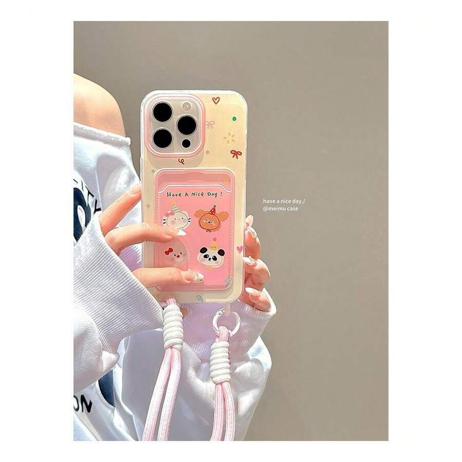 SANRIO 1 chiếc ốp đựng thẻ thiết kế độc đáo màu hồng và vàng tương phản, họa tiết động vật nhỏ, phù hợp với . - Hồng - Xem 1