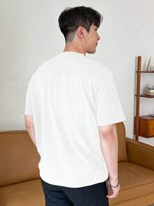 Hombres Camiseta unicolor de cuello redondo - Blanco - Ver 2
