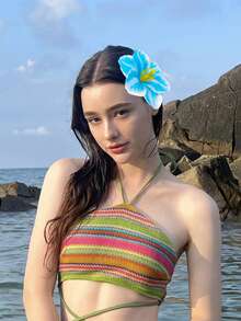 1個夏威夷花朵髮夾，朱槿花髮夾，時尚人造花髮夾女款，夏季度假海灘派對波希米亞風優雅髮飾，夏季女款髮夾，海灘拍照道具，情人節禮物，髮爪，髮夾 - 彩色 - 查看 4
