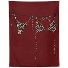 Cherry Red Leopard Bikini Tapestry Wall Hanging Funky Y2k Aesthetic Bedroom Prints  Vintage Cheetah Tapestries Decor Preppy Girls Room Dorm Apartment 30x40inch - As Shown In the Figure - View 1