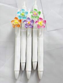 5支/6支/7支装花形圆珠笔，款式随机，0.5毫米黑色墨水按动式花形圆珠笔，适合学校和办公用品，书写流畅。 - 花朵 - 查看 12