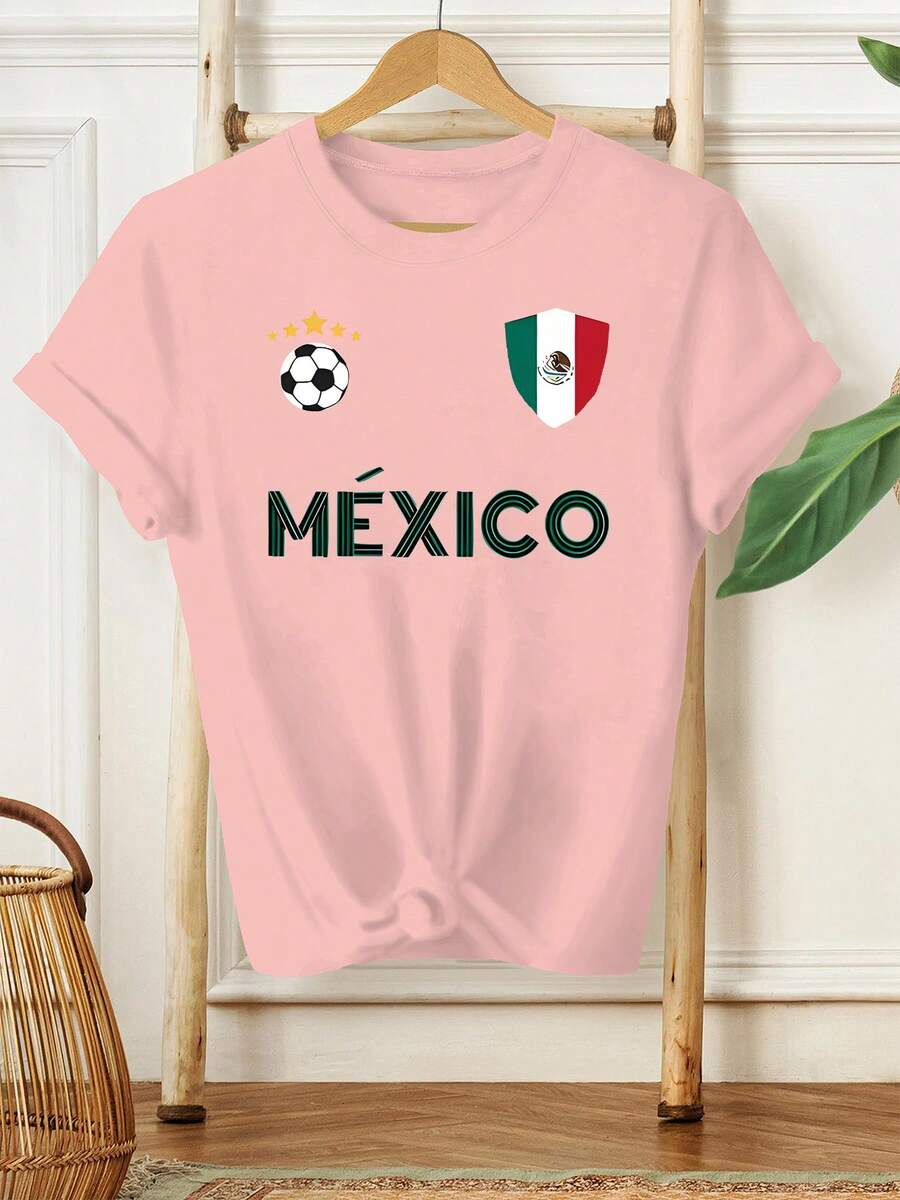 Plus Size - Plus Size - New Women's Summer Short Sleeve T-Shirt With Mexican Flag Emblem, Soccer, Five Stars And The Word 'Mexico', Designed For Casual And Stylish Wear - 羅莎 - 查看 1