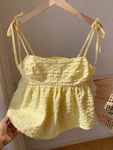 Set de 2 blusas de mujer de lunares blancos y azul marino, camiseta de tirantes de lunares tejidos blancos y azul marino, prendas esenciales de verano para mujer - Amarillo - Ver 9