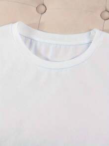 Camia de manga corta blanca con cuello redondo, diseño de estampado de labios rojo brillante, sencilla pero sexy, novedad de verano, transpirable y cómoda. - Blanco - Ver 3