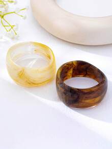 Brazalete de resina con estilo francés retro, brazalete ancho versátil para uso diario - Amarillo - Ver 3