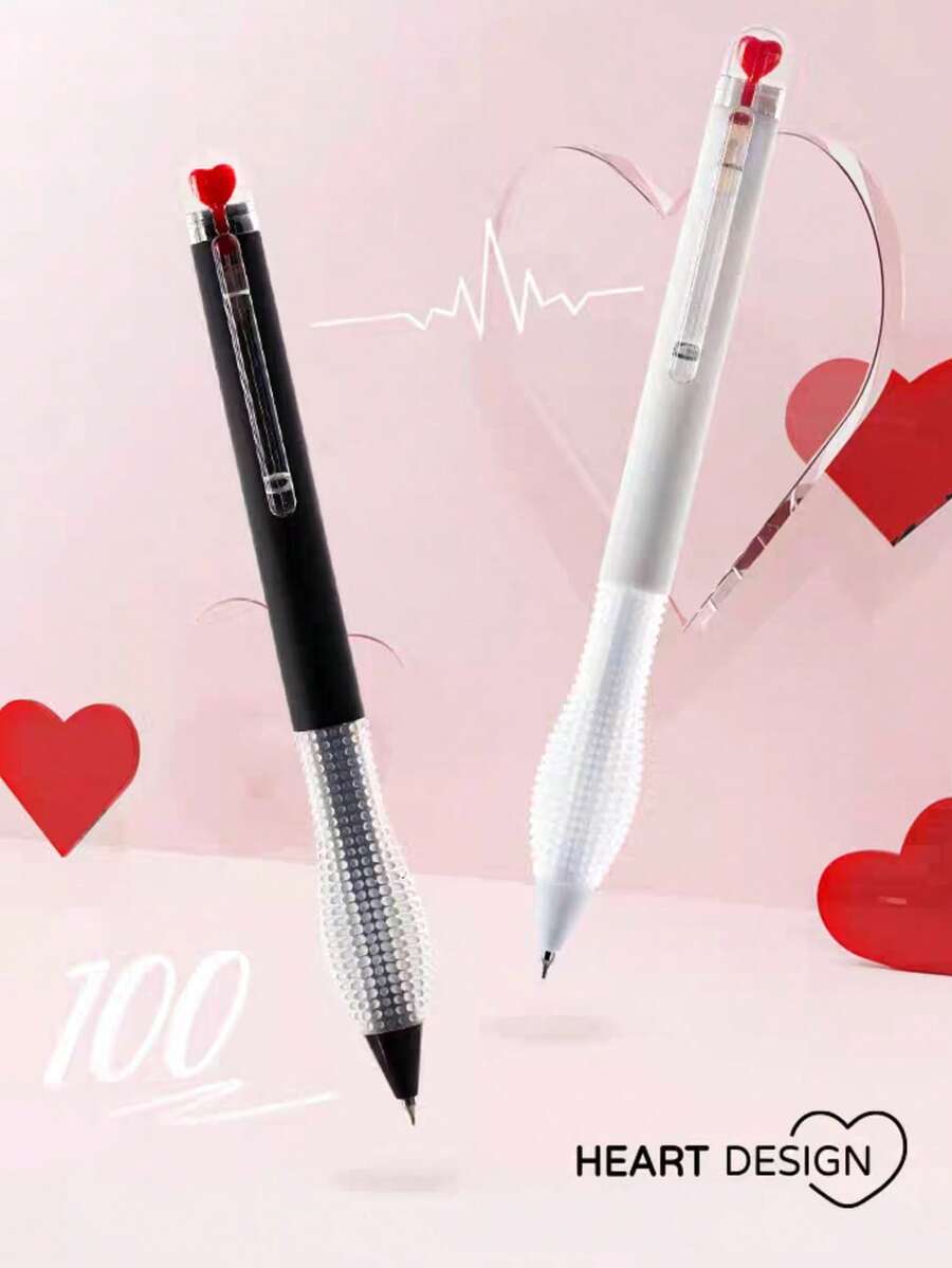 2 chiếc bút bi rút màu đen, hình trái tim sáng tạo. - A - Xem 1