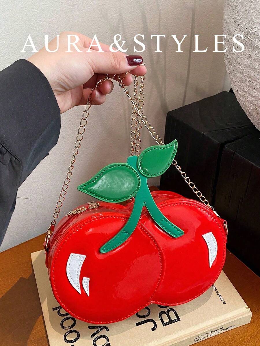 New Spring/Summer Creative Cherry Shape Shoulder Crossbody Bag, Cute Personalized Chain Handbag For Women - Red - View 1