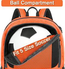 Water Resistant Sports Soccer Bag, Adjustable Backpack With Ball Compartment, Portable Training Bag For Various Ball Games - Orange - View 3