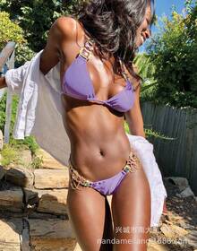 Traje de Baño de Dos Piezas con Cadena de Cristales y Diamantes, Bikini Sexy con Pedrería - Morado - Ver 1