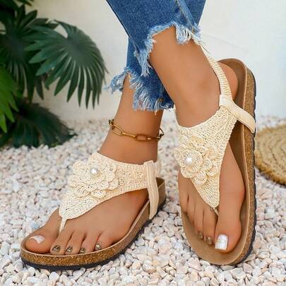 Kate Miuch New Design, American Casual Style, Suitable All Seasons, Minimalist And Fashionable, Versatile And Confident, Charming.White Bow Tie Ladies Sandals, French Retro Style, Natural And, Gentle And Elegant, Can Be Paired With Dresses And Pants.Breathable Design, Lightweight And Shock-Absorbing, Beige Wedge Ladies Slippers.