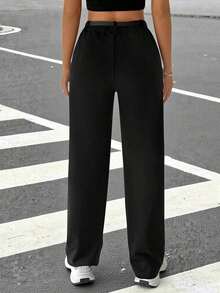 Pantalones de traje de mujer con bolsillos laterales sesgados, líneas de costura visibles para otoño/invierno - Negro 2 - Ver 2