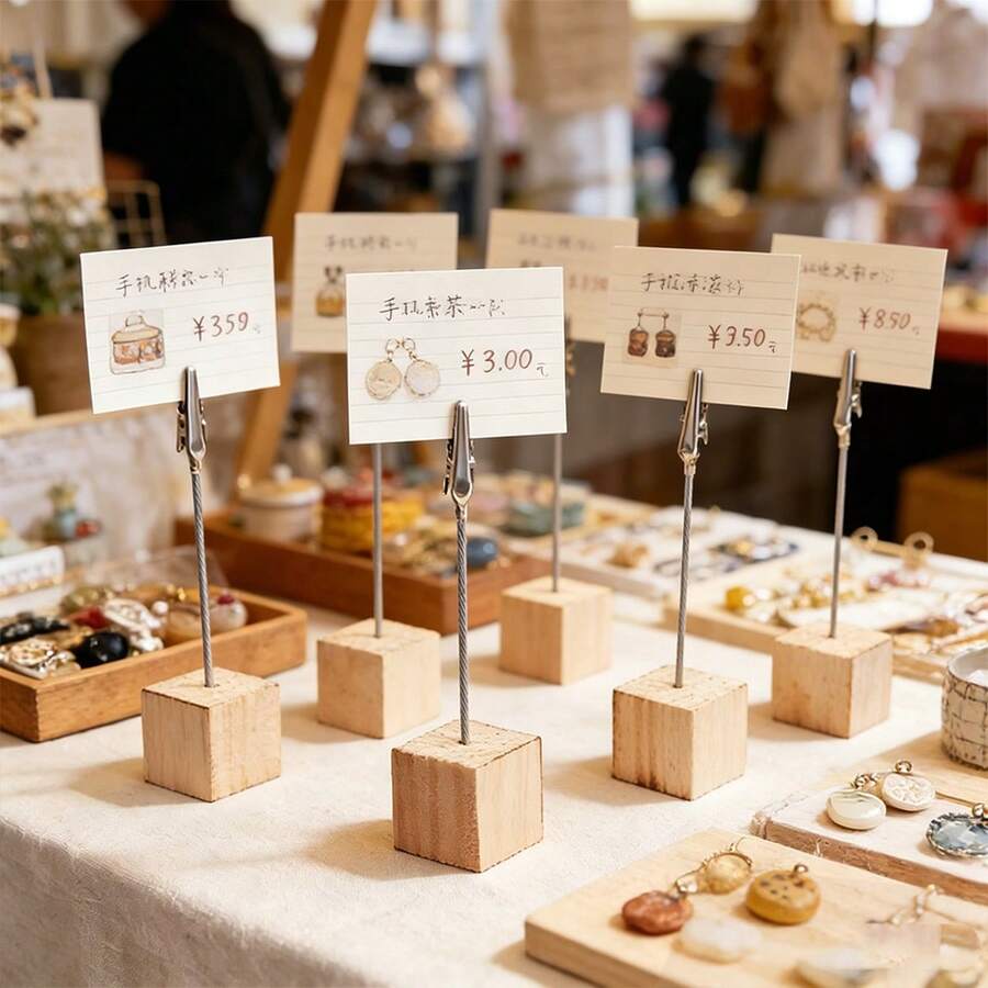 1/5/10pcs Cube Base Memo Clip Holder With Alligator Clip Wood Table Number Holder Cube Base Place Card Stand Mini Photo Menu Stand For Displaying Number Card For Wedding Table