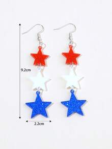 1pair Joyful Celebration USA Flag Color Acrylic Star Shape Drop Earrings For Women Girl For American 250th Anniversary Independence Day Jewelry - Multicolor - View 5
