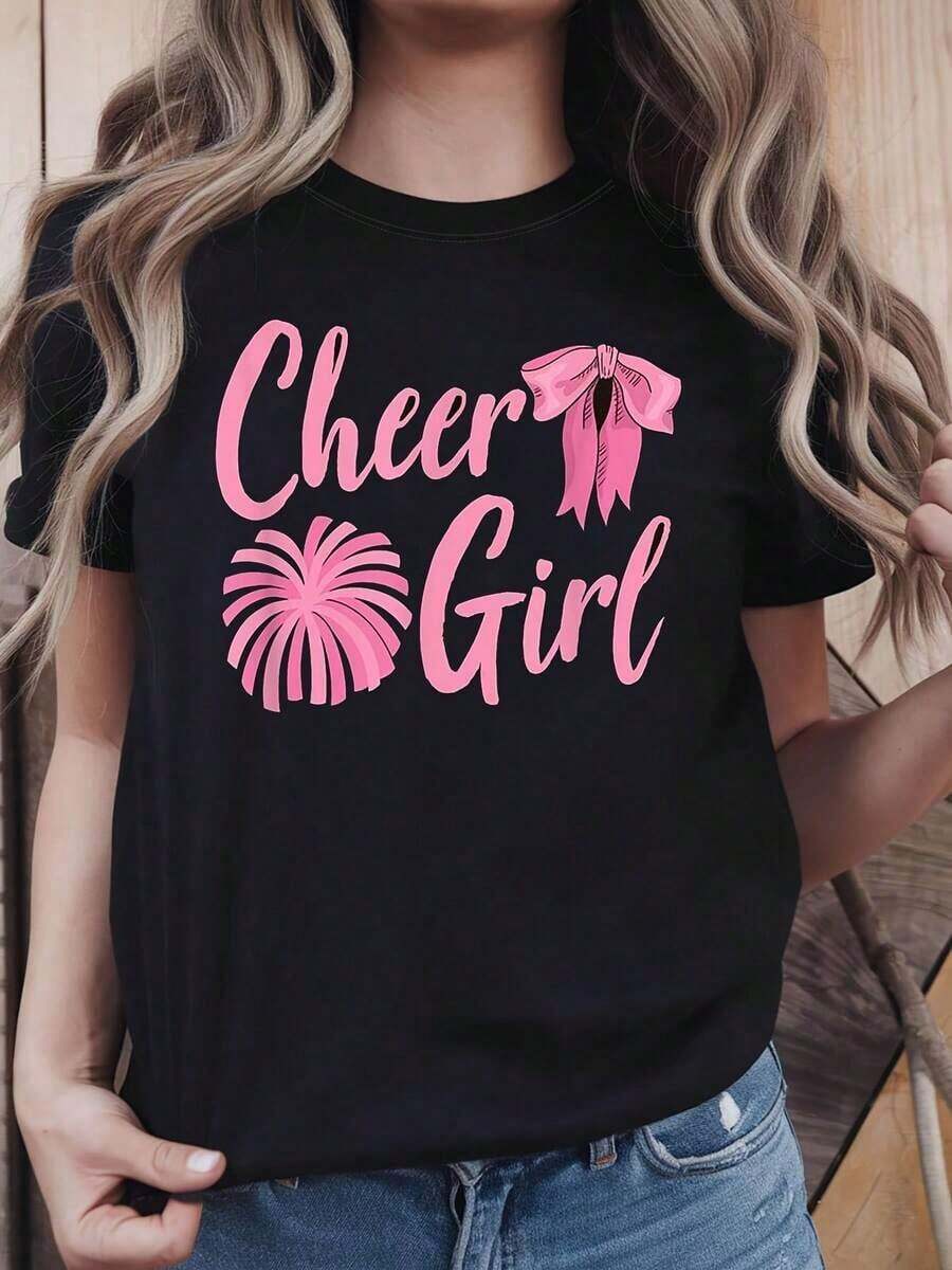 Camiseta con Estampado de Frase "Mi Hermana Checa Tiene Una Gran Hermana" para Mujer, Primavera-Verano, Manga Corta, Cuello Redondo, Casual, para Uso Diario, Regalo para Vacaciones - Negro - Ver 1