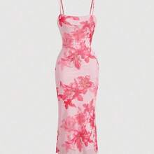 guangzhougaolangshangmao  MOD Vestido midi de slip elegante con cintura ceñida y estampado floral para fiesta - Amarillo claro - Ver 6