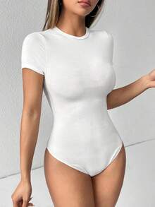 Body de T-Shirt Ajustado de Color Sólido  PETITE - Blanco - Ver 6