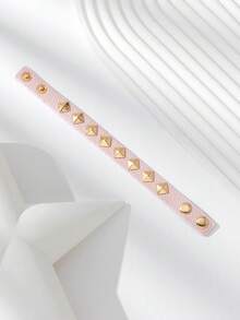 1 pieza Pulsera ajustable de mujer estilo gótico oscuro, punk, con remaches en triángulo de PU, adecuada para uso diario - Rosa - B1475 - Ver 3