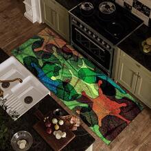 1 pieza Alfombra larga con estampado de hojas, felpudo de interior, alfombra de lado de cama, alfombra de piso de cocina, apta para sala de estar, lavandería, baño - Multicolor - Ver 3