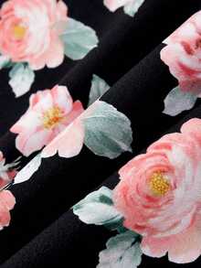 MOD Vestido ajustado con hombros descubiertos, fruncido y estampado floral para mujer - Negro - Ver 8