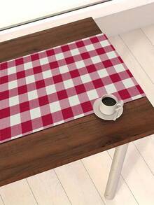 1pc Fuchsia Plaid Table Runner, Minimalist & Versatile, Multiple Size Options, Faux Linen Material, Digital Printing, Suitable For Restaurant, Kitchen, Outdoor Party - Hot Pink - View 5