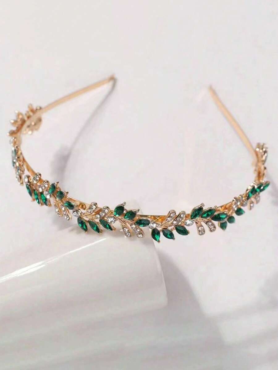 1pc Women's Fashion Princess Crown Rhinestone Headband, Sweet Birthday Hair Accessory - Green - View 1
