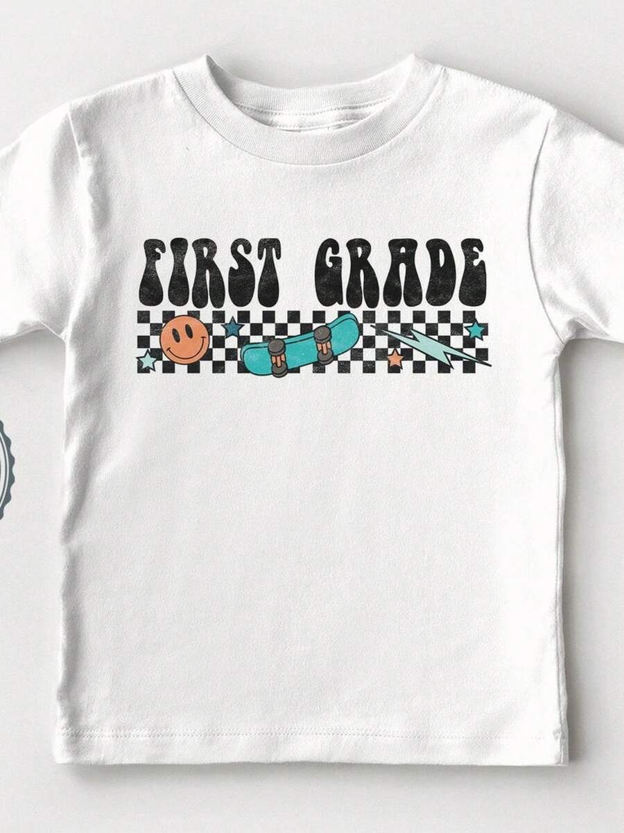 Camiseta para Niños de Primero Grado - Camiseta para Niños de Regreso a la Escuela - Camiseta Retro y Moderna para Niños - Blanca, Ropa Diaria Elegante y Sencilla, Tops de Moda Fáciles de Combinar, Ropa Universal para Viajes, Fiestas y Ocio para Damas - Blanco - Ver 1