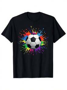 Camisetas de manga corta para hombre y mujer, con un vibrante diseño de salpicaduras de fútbol en negro, son perfectas para ropa deportiva informal.Hecho con tela de 180 g/m². - Negro - Ver 6