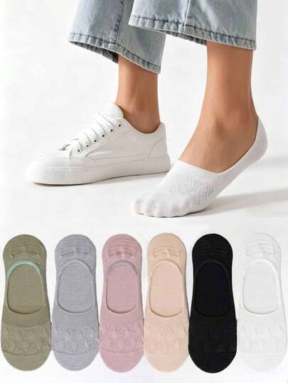 6 Pairs Of Women's Solid Colors, Bohemian Style Mesh, Non-Slip And No-Drop Heels, Knitted Fabrics, Japanese College Style Boat Socks, No Show Socks, Spring And Summer All-Match, Home Gatherings, Commuting, Sports, Holiday Gifts.